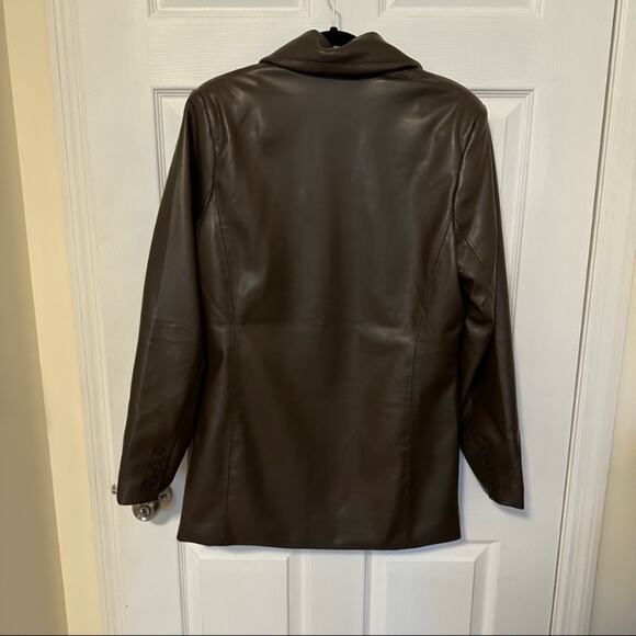 Abercrombie & Fitch Oversized Medium Chocolate Brown Faux Leather Blazer Jacket - Picture 6 of 10
